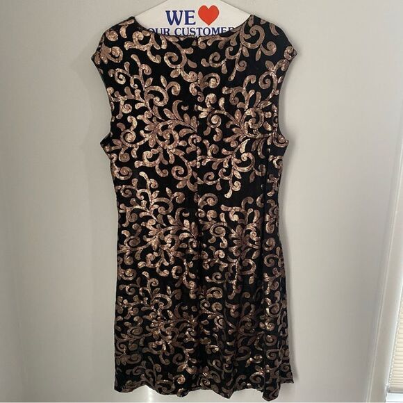 LAUREN RALPH LAUREN Sequined Metallic Surplice Midi V Neck Dress Black 22W - Picture 2 of 3